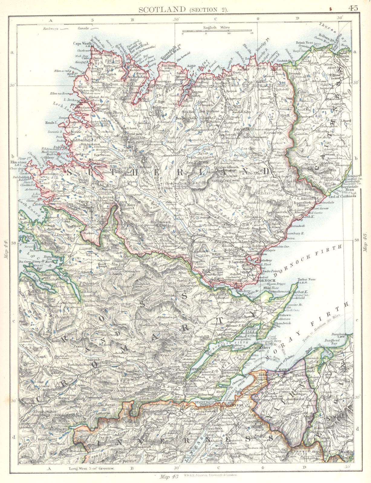 SCOTLAND. Sutherland Caithness Ross and Cromarty 1897 old antique map chart